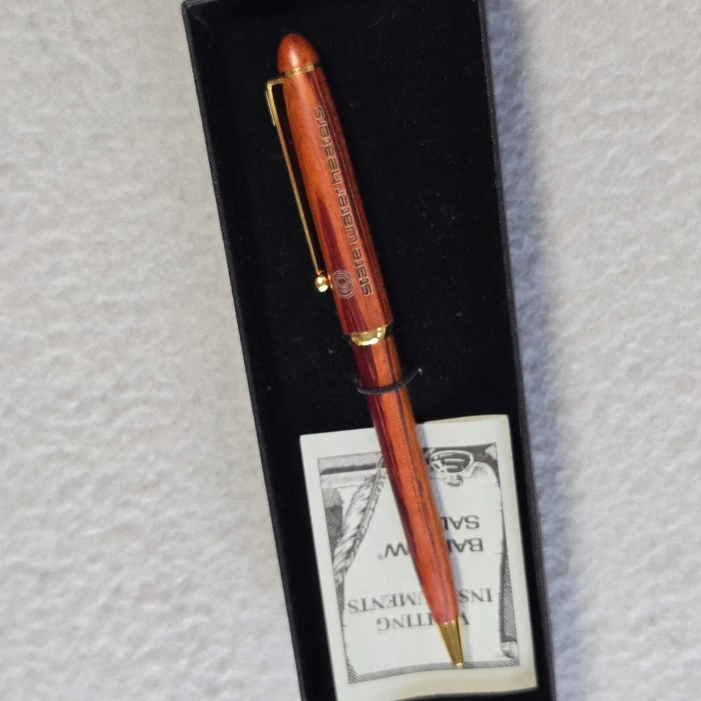 Barlow Salm Ballpoint Pen Unisex OS Brown Wood State Water Heaters Gold Trim Box